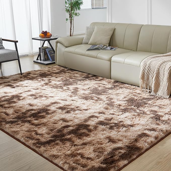 Ultra Soft Rug for Living Room, 8X10 Tie-Dyed Coffee Fluffy Shag Area Rug for - Image 2