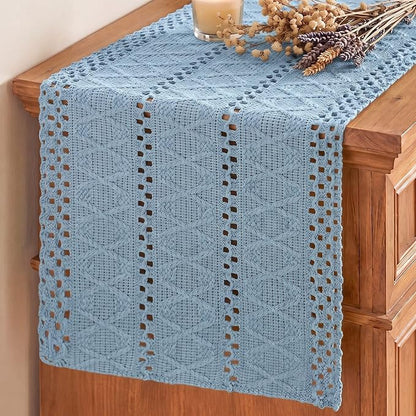 Artoid Mode Sky Blue Woven Farmhouse Hollow Table Runner 12x72 Inch | Holiday by ArtoidMode