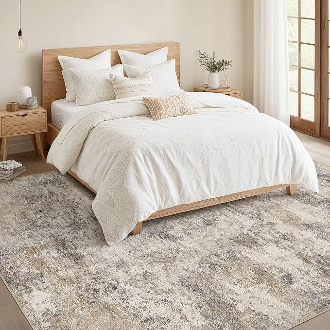 Nakagishi 8x10 Area Rugs Living Room: Washable Abstract Large Neutral Soft Rug - Image 5