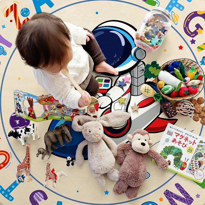 ABC Kids Alphabet Round Rug 4ft, Washable Soft Circle Nursery Rug, Non-Slip - Image 7