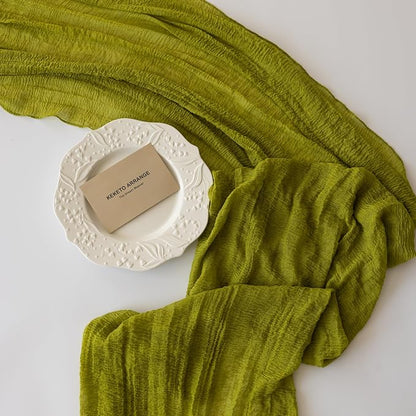3Pcs Moss Green Cheesecloth Table Runner 120 Inches - Image 5