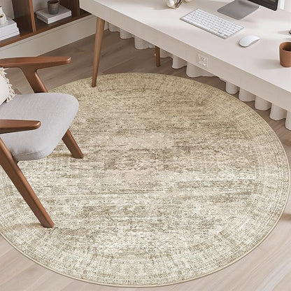 Soalmost 5x5 Brown Round Rug 5ft Living Room Circle Rug Vintage Round Area Rug - Image 4
