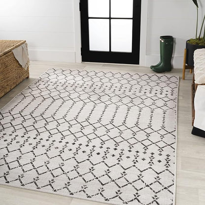 JONATHAN Y Moroccan Geometric Indoor Outdoor Area Rug 9X12 Cream/Black - Image 4