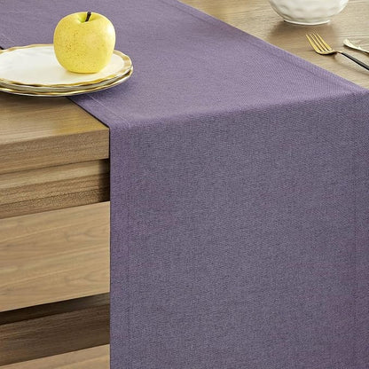 Basic Linen Style Table Runner, 14x36 Inch Purple | Mitered Corner Design - Image 4