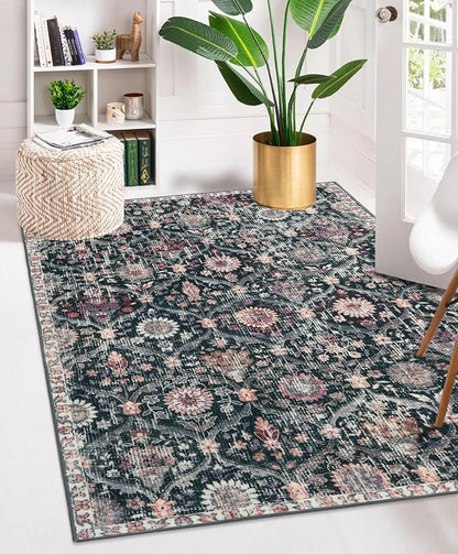 Lahome Moroccan Trellis Washable Small Area Rug, 3x5 Black Rug by Lahome