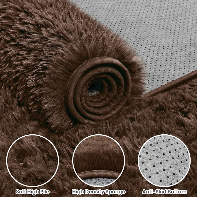 5x8 Area Rugs for Living Room: Soft Fluffy Shag Brown Rugs for Bedroom - Image 6
