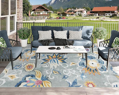 Lahome Floral Indoor Outdoor Rug 8x10, Non Slip Outdoor Patio Rug - Image 5