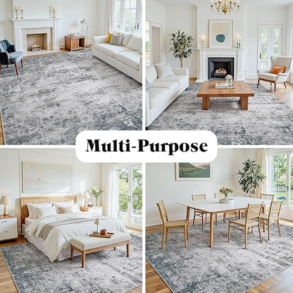 Area Rug 9x12 Living Room Rug Washable: No-Slip Abstract Soft Thin Large Gray - Image 8