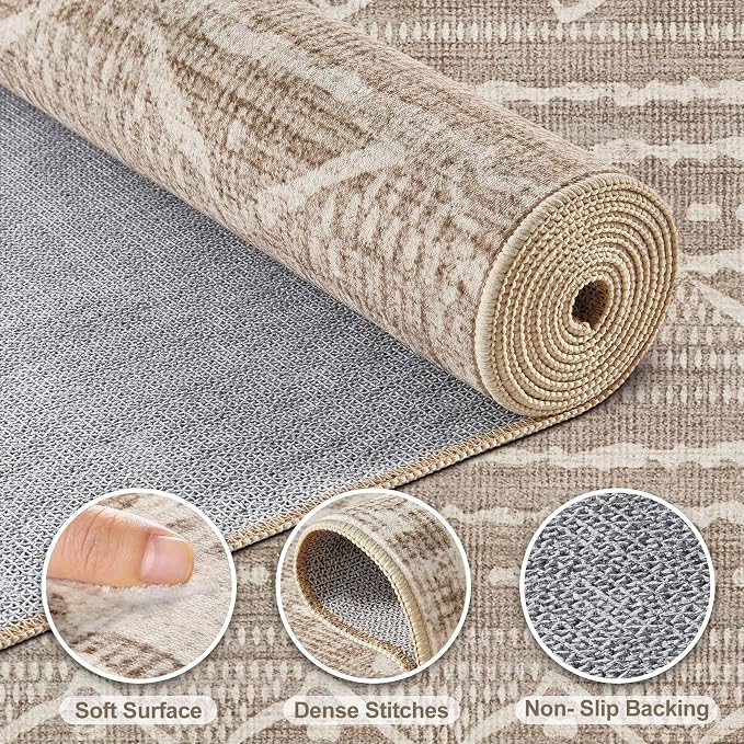 Nakagishi 8x10 Area Rugs Living Room: Washable Boho Large Neutral Soft - Image 3