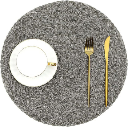 SHACOS Round Braided Placemats Set of 6 Thick Woven Placemats Washable 15 inch - Image 8