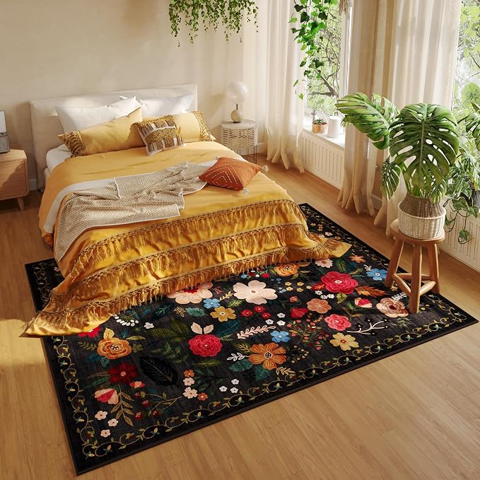 Rugcomf Area Rugs 9x12 Living Room Clearance Washable Boho Rug Non Slip Floral - Image 5