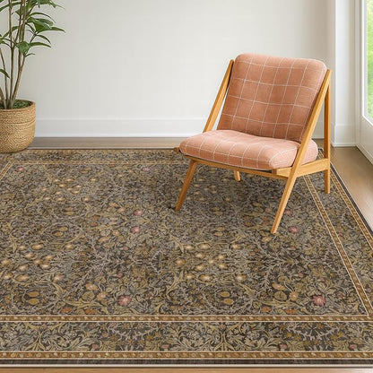 Vintage Brown 4x6 Area Rugs for Large Entryway, Bedroom Beside Rug, Non-Slip by HazoHaus