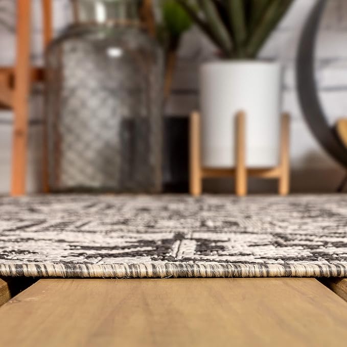 JONATHAN Y Boho Medallion Indoor Outdoor Square Area Rug 3X3 Black/Gray - Image 5