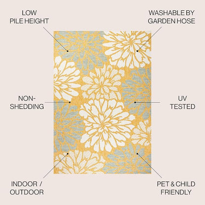 JONATHAN Y Floral Textured Weave Indoor Outdoor Area Rug 3X5 Yellow/Cream - Image 2