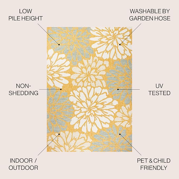 JONATHAN Y Floral Textured Weave Indoor Outdoor Area Rug 5X8 Yellow/Cream - Image 2