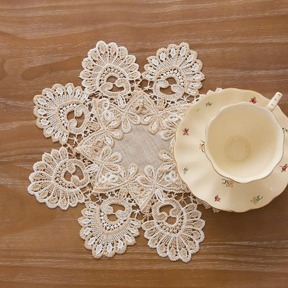 European Antique Jacquard Lace Table Doilies, Small Farmhouse Linen Embroidered - Image 4