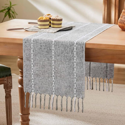 Braided Farmhouse Table Runner, Braided Charcoal 13x108 Inch, Cotton Linen by Unknown