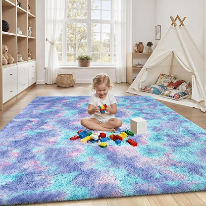 Rainbow Fluffy Rugs for Girls Bedroom: 5x7 Large Shag High Pile Area Rug - Image 4