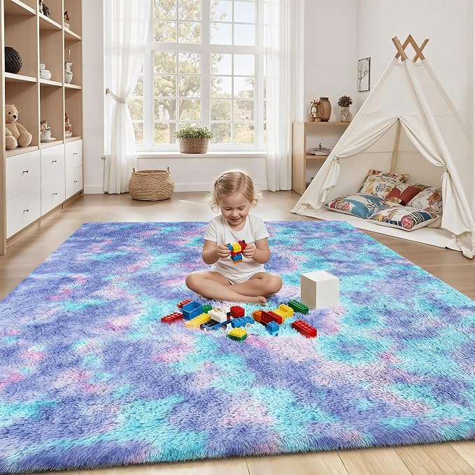 Rainbow Fluffy Rugs for Girls Bedroom: 4x6 Large Shag High Pile Area Rug - Image 4