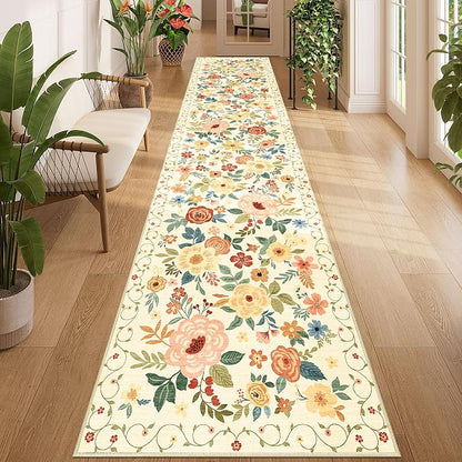 DUKINO 2.6x12 Kitchen Runner Rug, Lightweight Floral Washable Rug by DUKINO