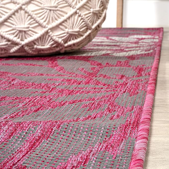 JONATHAN Y Floral Textured Weave Indoor Outdoor Area Rug 5X8 Fuchsia/Light Gray - Image 7