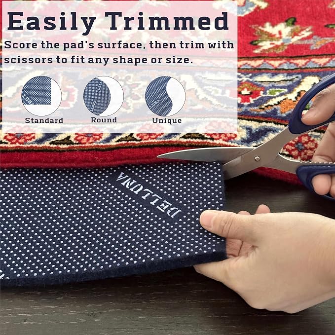 DELLUNA Non-Slip Area Rug Pad 1/4" Thick Double Side Rubber + Felt, Adds - Image 4