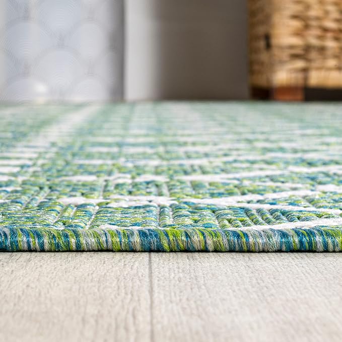 JONATHAN Y Moroccan Geometric Indoor Outdoor Area Rug 5X8 Green/Cream, Ourika - Image 7