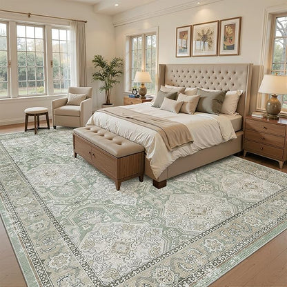 Soalmost 9x12 Area Rugs for Living Room, Non Slip Machine Washable Vintage Rugs - Image 3