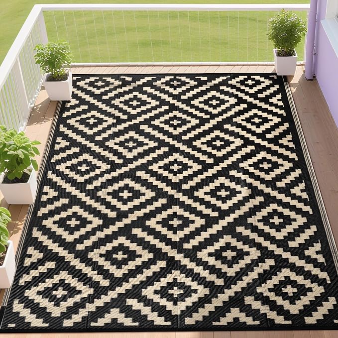 RURALITY Outdoor Rugs 6x9 Feet for Patios Clearance, Plastic Straw Waterproof by RURALITY