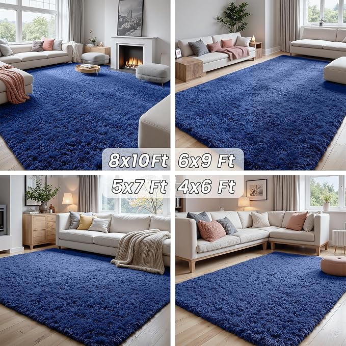 5x7 Area Rugs for Living Room Rug: Soft Fluffy Shag Blue Rugs for Bedroom - Image 7