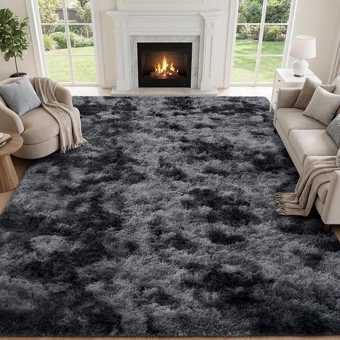Area Rug for Living Room Bedroom:6x9 Black Grey Soft Fluffy Shag Upgrade - Image 2