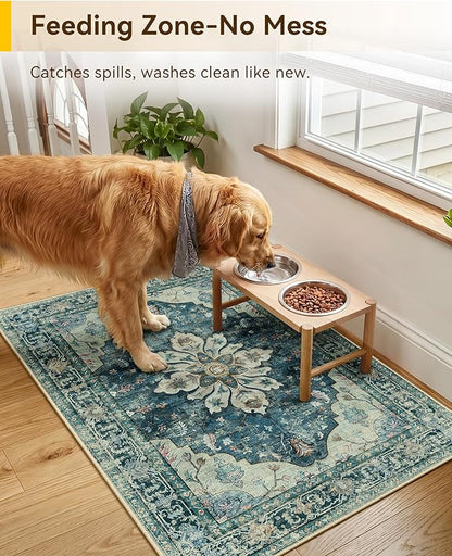 RELEANY Area Rugs Small 2'x3' Washable Non-Slip, Floral Vintage Distress - Image 3