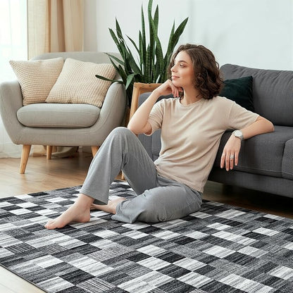 Terrug Black and White Checkered Rug - Image 4