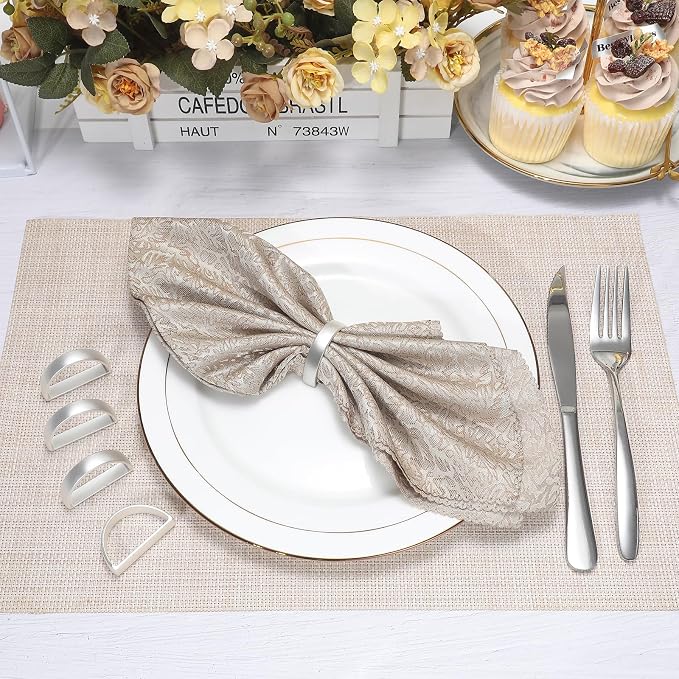 KPOSIYA Napkin Rings Set of 12, Metal Silver Napkin Rings Bulk - Image 2