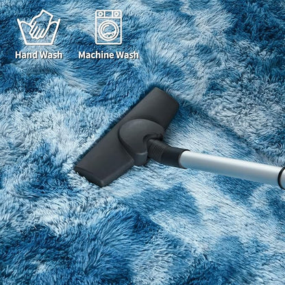 FlyDOIT Large Area Rugs for Living Room, 4x6 Feet Tie-Dyed Dark Blue Shaggy Rug - Image 7