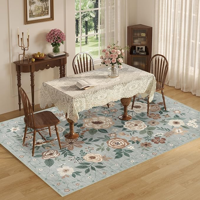 DUKINO 5x7 Area Rug, Floral Design, Lightweight Non Slip Washable, Indoor Low - Image 3