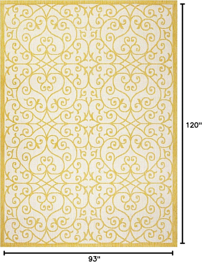 JONATHAN Y Vintage Filigree Indoor Outdoor Area Rug 8X10 Cream/Yellow, Madrid - Image 2