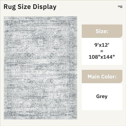 Soalmost 9x12 Area Rugs for Living Room, Non Slip Machine Washable Vintage Rugs - Image 6