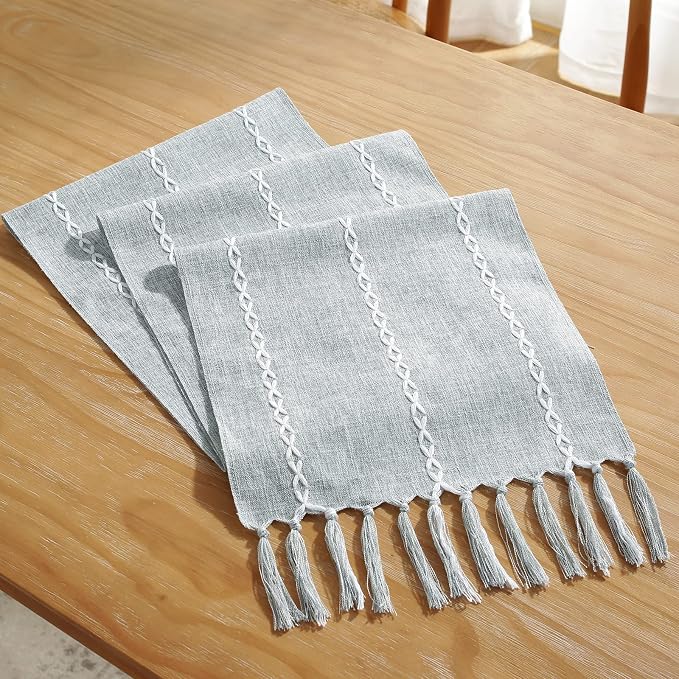 Wracra Rustic Linen Table Runner, Dusty Blue Table Runners 60 inches Long | - Image 6