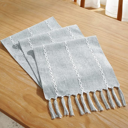 Wracra Rustic Linen Table Runner, Dusty Blue Table Runners 60 inches Long | - Image 6