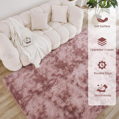 Litanika 9x12 Shag Area Rug for Living Room Bedroom, Tie-Dyed Dusty Pink High - Image 4