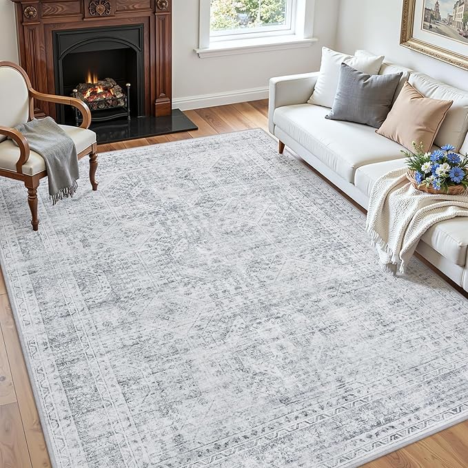 6x9 Area Rugs for Living Room: Vintage Boho Neutral Washable Rug Indoor Soft - Image 3