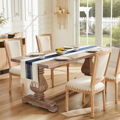 Macrame Style Bicolor Stitching Table Runner 14x36in Navy Blue | Woven Boho - Image 2