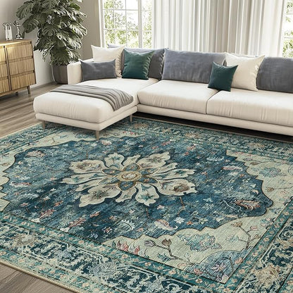 RELEANY Area Rugs Large 9'x12' Washable Non-Slip, Floral Vintage Distress - Image 2
