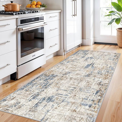 3x8 Washable Non-Slip Runner Rug Modern Abstract Neutral Wide Carpet Runner - Image 3