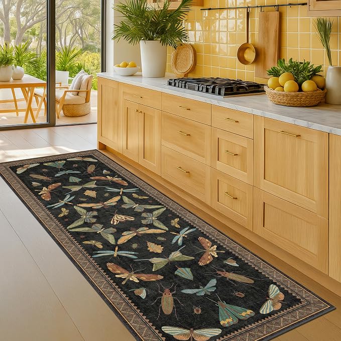 2x7 Black Non Slip Entryway Runner Rug, Boho Washable Runner - Image 3