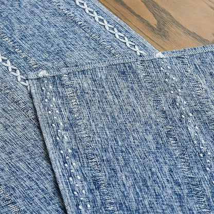 Artoid Mode Blue Rustic Cotton Linen Table Runner, Seasonal Embroidered Hollow - Image 5