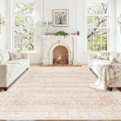 Pink Area Rug for Living Room Low Pile Soft 8 x 10 Carpet - Image 2