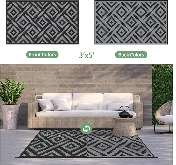 GENIMO Outdoor Rugs 3'x5' Waterproof, Reversible Mats, Outdoor Area Rug - Image 5