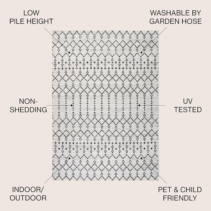 JONATHAN Y Moroccan Geometric Indoor Outdoor Area Rug 9X12 Cream/Black - Image 3